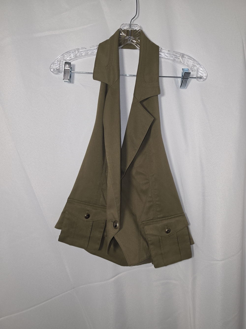 bebe Olive Utility Sleeveless Vest with Notched Lapel